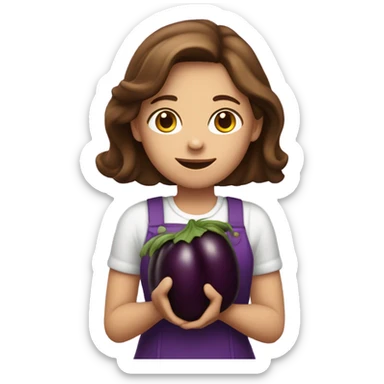 brown hair white girl holding eggplant sticker