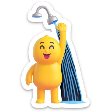 yellow emoji character taking a shower sticker