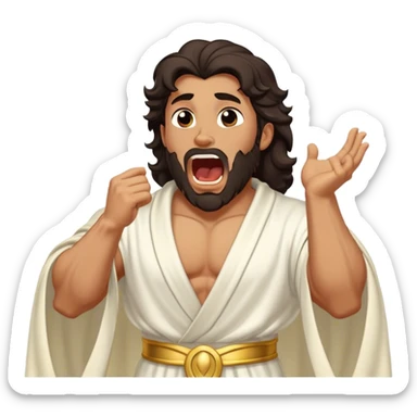 Cinematic Realistic Hercules Portrait, head tilted slightly with a dramatic, wide-open yawn, capturing a moment of relaxed vulnerability in this Disney-inspired Greek hero reminiscent of Michelangelo's David. His idealized bronze skin and thick, wavy dark hair maintain sculptural perfection even in repose, while his flowing white robe with understated golden accents softly catches ambient light, revealing a tender glimpse of serene, timeless strength. sticker