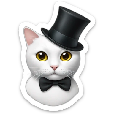 White and black cat with a top hat sticker