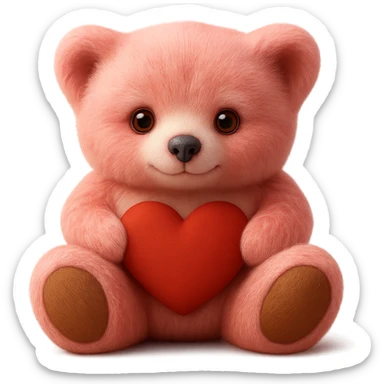 Make the teddy bear's fur a mix of realistic pink and white with soft lighting. Remove the background to make it transparent. sticker