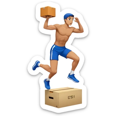 man in blue shorts box-jump exercise side-view sticker
