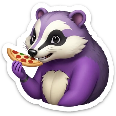 badger eating pizza purple and white sticker