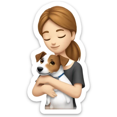 whit brown haired girl hugging jack russell terrier sticker