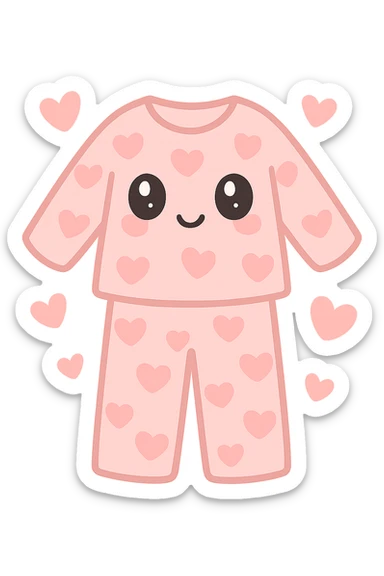 cute pink pajamas with heart motifs, with hearts encircling the pajamas, cheerful and warm sticker