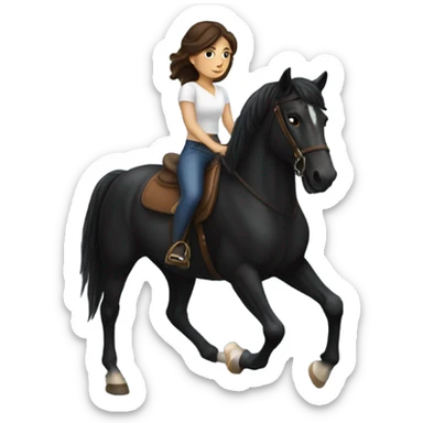 Brunette girl riding a black horse  sticker