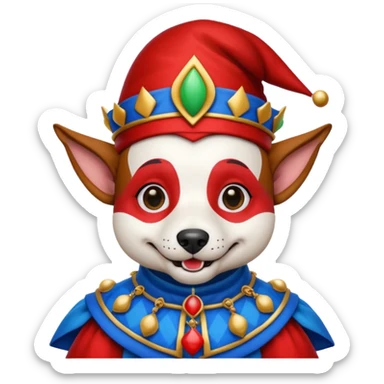 crazy funny colorful jack russel dog jolly joker, medieval, vintage, court jester, mac os icon, blue color sticker