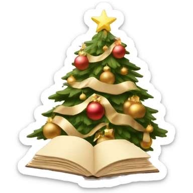 beautiful beige books under the christmas tree sticker