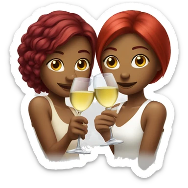 Two girls one red and one bordeaux hair drinking white wine sticker