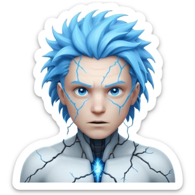 electric lab mutant portrait, head and shoulders only, glowing blue energy cracks on skin, wild hair, intense eyes, sci-fi lab accident vibe, 3D cartoon, mobile game icon style, clean background, no text, no watermark

 sticker