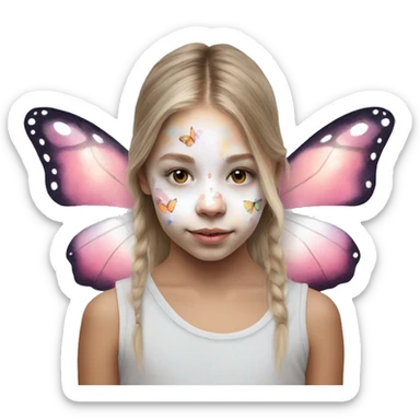 young white girl with face paint only in the shape of a watercolour butterfly sticker