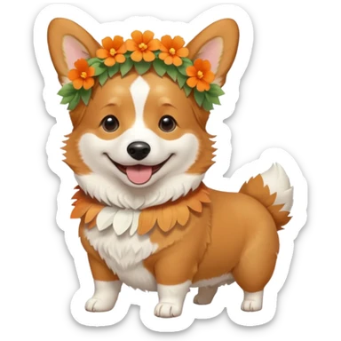 Corgi dog wearing a flower crown full body sticker