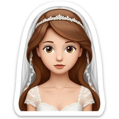 brown-haired bride in a white wedding dress and veil, curious expression, sticker