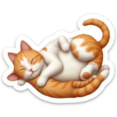 ginger and white small cat eyes closed lying down upside down with paws stretched out in different directions sticker