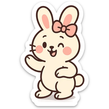 pastel toon style cutesy white bunny rabbit with a pink bow sticker