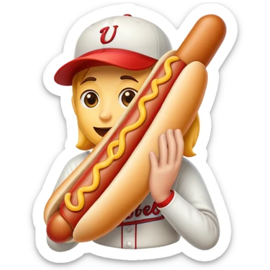 Emoji eating a hotdog at a baseball game sticker