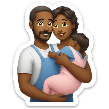 a mom and dad cuddling with a baby sticker