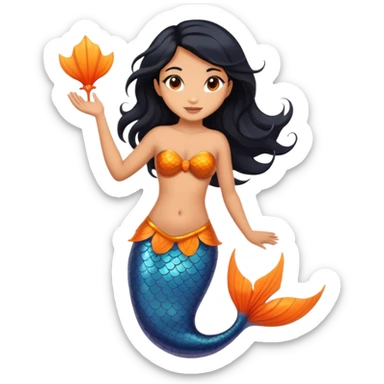 Mermaid with black hair and brown eyes, tail orange and Tan-skinned sticker