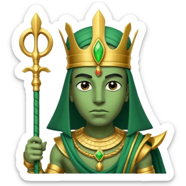Ancient Egyptian god Osiris with green skin, Atef crown, and holding sticker