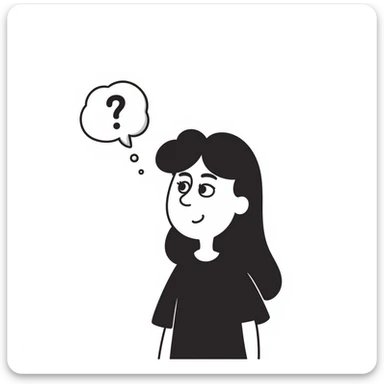 black doodle of a person with raised eyebrow, looking up, thought bubble, casual style sticker