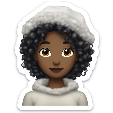 Black colored curly hair girl winter aesthetic  sticker