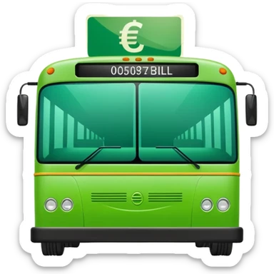 green electric bus with big green euro bill showing 0 sticker