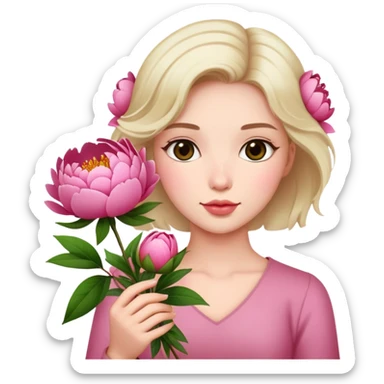 Beautiful girl holding peony flowers sticker