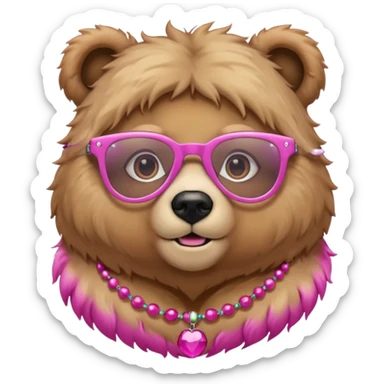 bear with pink glasses necklace and earings sticker