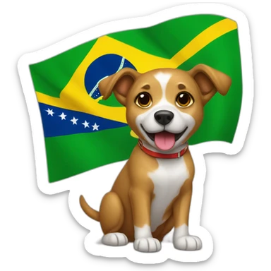 Stray-caramel-dog-holding-brazilian-flag sticker