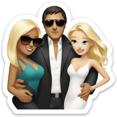 Tony Montana sunglasses smirking with 2 beautiful blondes hugging him sticker