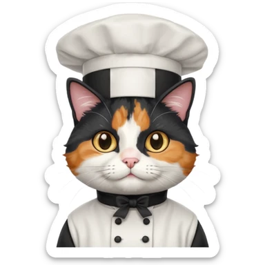 fluffy black chef cat wearing a tall white chef hat sticker