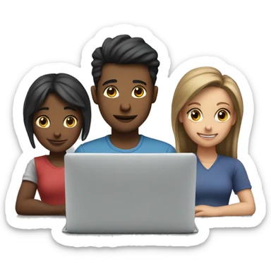 2 girl and 3 man each of them holding laptop and sit together  sticker