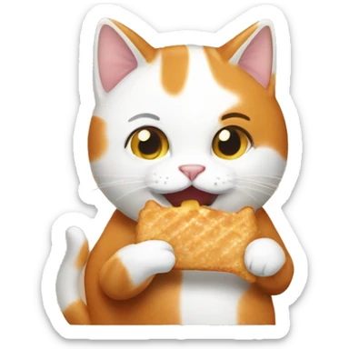 Ginger and white cat eating treats sticker