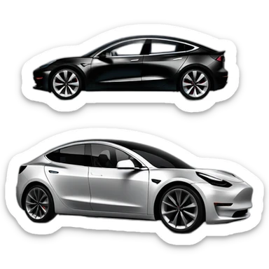 small photo realistic, open top, black color, grey rims, Tesla Model 3, black upholstery, side view sticker