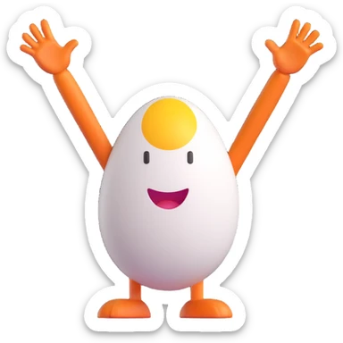 a cartoon egg with arms raised, celebrating sticker