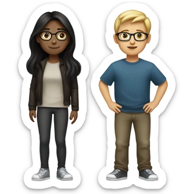light skin girl with dark brown hair and medium skin mexican boy with glasses and black hair together  sticker