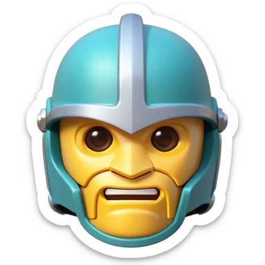 Clash of Clans aesthetic: Cinematic Playful 3D Isometric Helmet Emoji, rendered in a 3D vector-style similar to standard emojis with minimal shading and bold, simplified shapes. A compact, distinct form with signature details, softly glowing with a fantasy RPG magic charm. Simplified yet unmistakably iconic, highly detailed and consistent, glowing with a soft radiance and high shine. Stylized with a touch of heroic grandeur and a soft glowing outline, capturing the essence of a beloved gaming relic with a friendly, playful manner! sticker