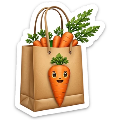 paper shopping bag with carrot inside. Transparent background sticker