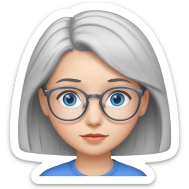 girl with gray medium length hair and blue eyes with glasses sticker