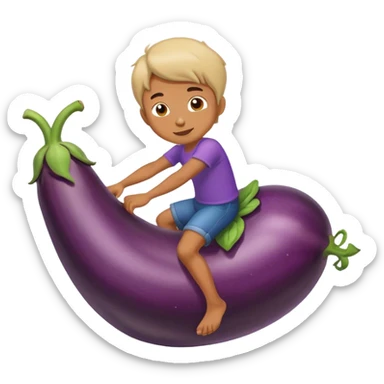 Boy riding eggplant  sticker