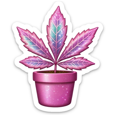 A pink pot leaf with sparkles and glitter dust sticker