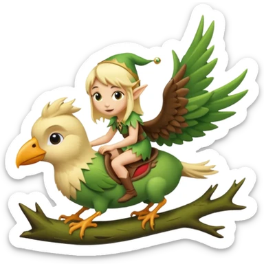 tiny forest elf blonde hair riding bird sticker