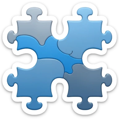 Minimal flat-style puzzle piece emoji in blue and grey, professional design for business presentation, clean edges, modern corporate aesthetic sticker