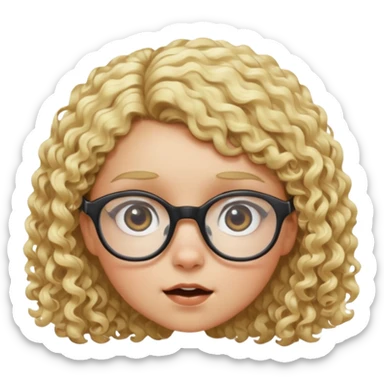 Une fille à lunette, avec des yeux bichromatiques au cheveux très courts et bouclés blondes, de la taille d'un nain, que l'on voit en contre plongée en très grand plan de façon drôle  sticker