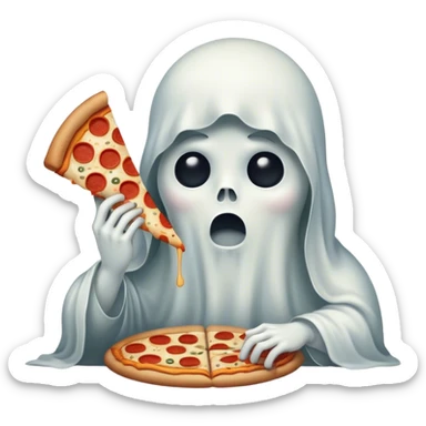 sad ghost eating pizza sticker