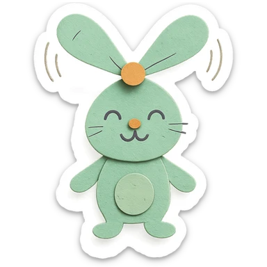 pastel green bunny with fan blades for ears, spinning, cheerful expression, full-body sticker