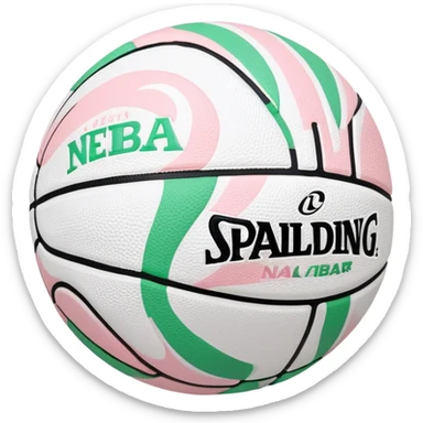 White Spalding basketball with NBA logo, white color with subtle pastel pink and green swirls pattern sticker