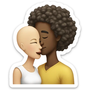 Light skin Woman with curly hair, Kissing a bald headed black man sticker