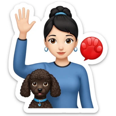 Ponytail black hair girl with brown Poodle say goodbye  sticker
