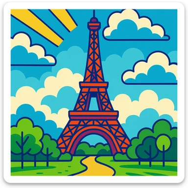 Eiffel Tower in vibrant cartoon style sticker